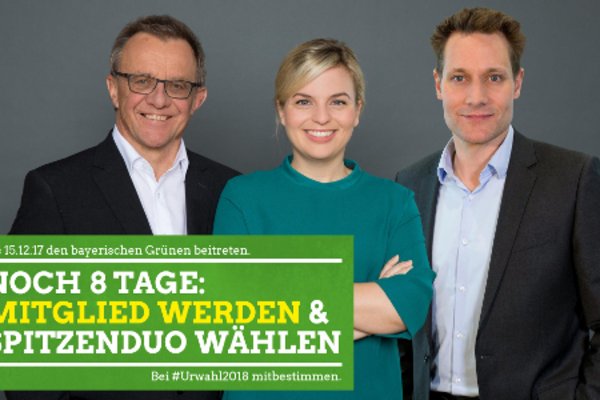 Urwahl-Kandidat*innen Grüne Bayern: Thomas Gehring, Katharina Schulze, Ludwig Hartmann