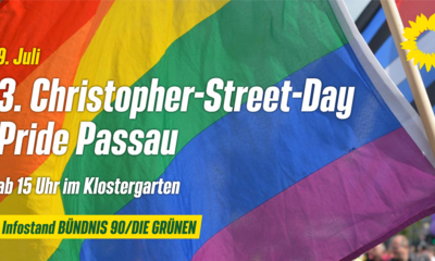 Veranstaltungshinweis Pride Passau am 9. Juli 2022 ab 15 Uhr im Klostergarten