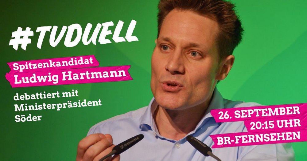 TV-Duell: CSU-Ministerpräsident Markus Söder, Spitzenkandidat Grüne Ludwig Hartmann. Bayerischer Rundfunk. 25.09.2018 TV-Duell: CSU-Ministerpräsident Markus Söder, Spitzenkandidat Grüne Ludwig Hartmann. Bayerischer Rundfunk. 25.09.2018